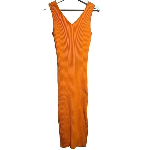 Revolve x House of Harlow Orange Ribbed Knit V Neck Midi Dress Medium - Picture 2 of 6